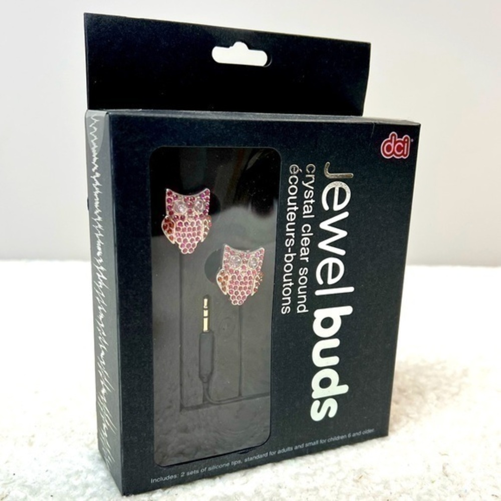 DCI "Owl Jewel" Ear Buds for 3.5mm Socket Silver/Pink Crystal Jewels